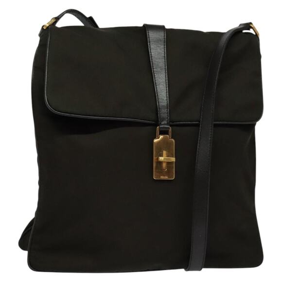 PRADA Shoulder Bag Nylon Khaki Gold - Picture 1 of 12